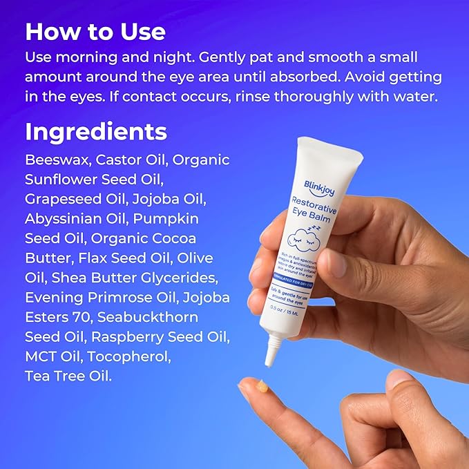 Blinkjoy Restorative Under Eye Balm – Anti-Aging Moisturizing Eye Balm with Omegas to Reduce Dryness & Fine Lines – Optometrist & Dermatologist Recommended, Fragrance-Free