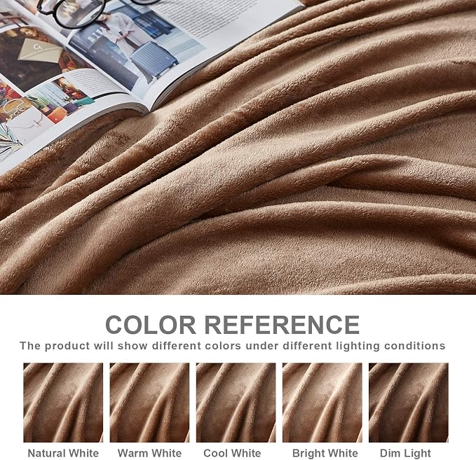 Hansleep Throw XL Camel Fleece Blanket, Soft Flannel Bed Blanket | Fuzzy Cozy Blanket 50x70 Inches, Multi-use for Bed, Sofa, Couch, Travel, Camping, All Season Warm Lightweight Cover