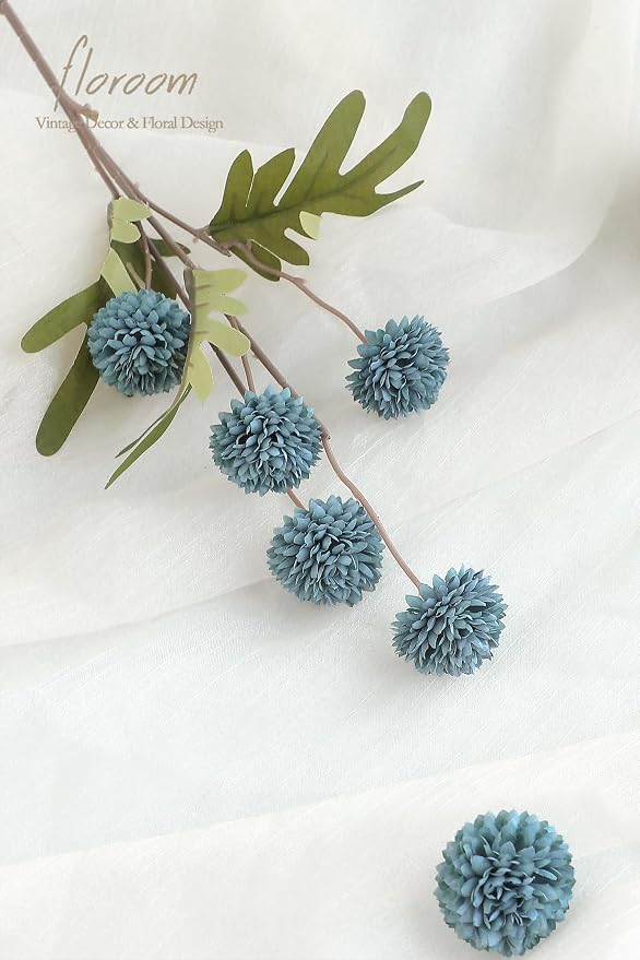 5pcs Dusty Blue Faux Silk Mums Artificial Flowers, Bulk Fake Small Mini Chrysanthemums with Stems for DIY Slate Blue Wedding Centerpieces Floral Arrangements Vase Fillers Home Decorations