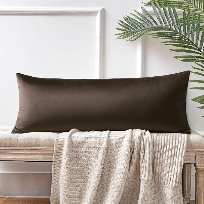 Artscope Luxury Velvet Lumbar Pillow Cover Super Soft Decorative Rectangle Pillowcases Soft Solid Cushion Cases for Couch Sofa Bedroom Car Decor 14x36 Inch Chocolate Brown
