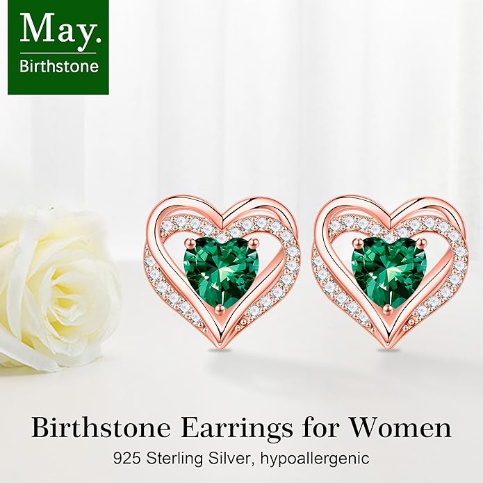 Iefil Christmas Earrings for Women, 925 Sterling Silver Birthstone Stud Earrings Birthday Gifts for Women