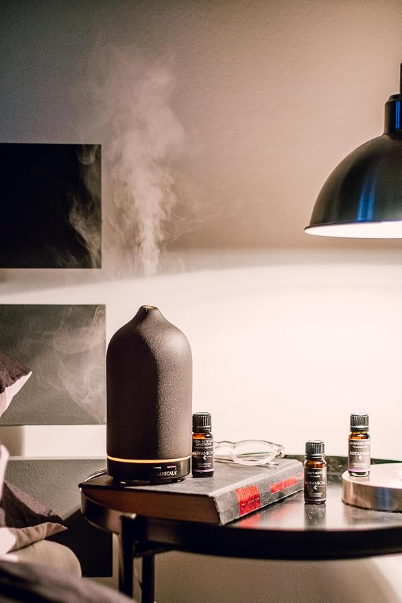 Black Stone Essential Oil Diffuser – Ceramic Aromatherapy Diffuser with Ultrasonic Mist, LED Ambient Light & Auto Shut-Off for Home, Bedroom, Office