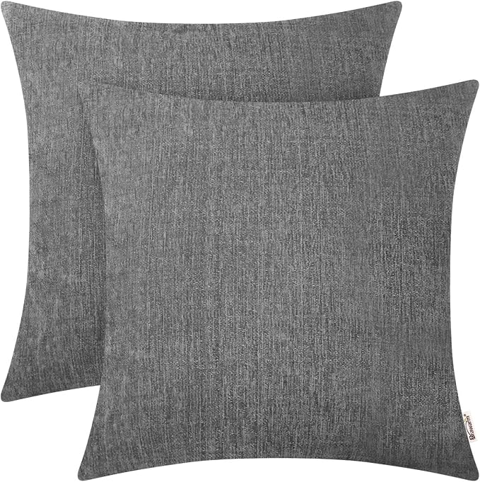 BRAWARM Throw Pillow Covers 20x20 Inches - Gray Chenille Pillow Covers Pack of 2, Solid Dyed Soft Chenille Pillow Cases for Couch Sofa Bed Home Decoration