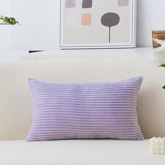 Home Brilliant Rectangle Pillow Cover Rctangle Purple Throw Pillow Solid Striped Velvet Lumber Decorative Pillowcase for Living Room, Lavender 12x20 inches(30x50 cm)