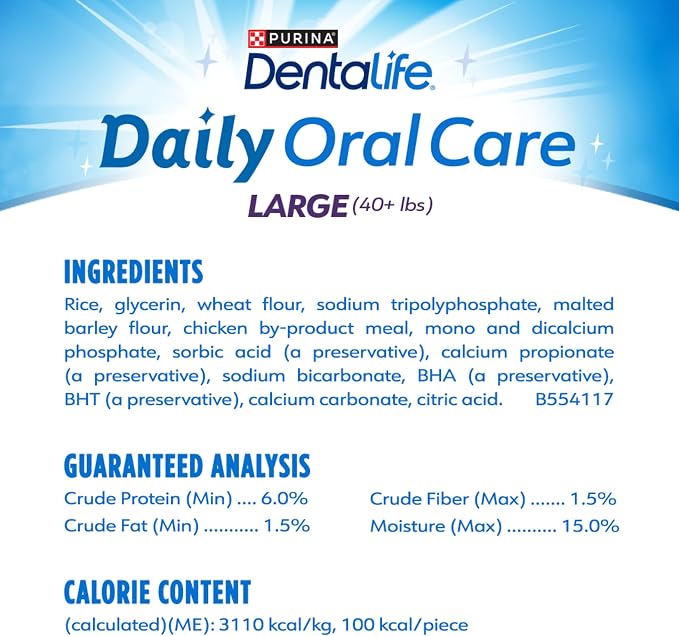 Dentalife Purina Daily Oral Care Dental Dog Treats for Large Dogs, 30 ct | Large dogs 40+ lbs, chicken-flavored dental chews freshen breath and fight tartar buildup, crafted in USA facilities