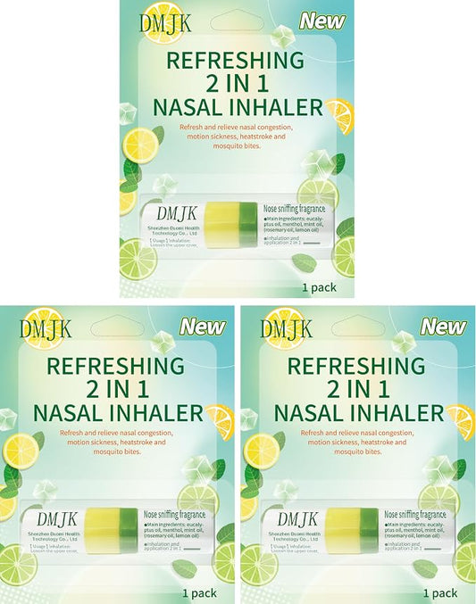Zonebutton Nasal Inhaler Stick Pack of 3, Aromatherapy Essential Oil Inhaler with Menthol & Mint, Cooling Herbal Scent for Daily Refresh, Focus, Home, Work & Travel(Lemon)