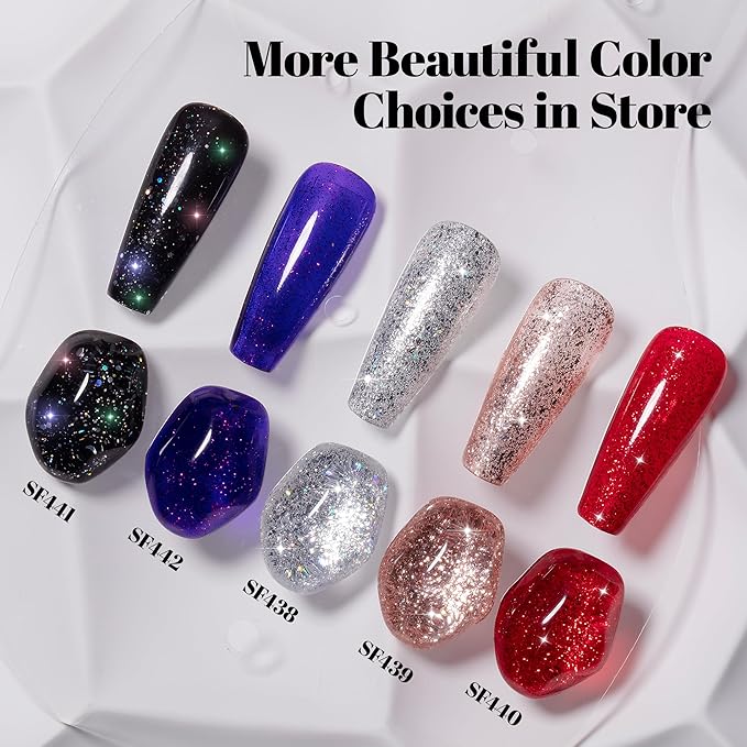 YTD Likomey Gel Nail Polish,15ml Colorful Black Glitter Nails Gel,Fall Winter Shiny Sparkly Salon Home DIY Manicure UV Color Varnish,HEMA Free TPO Free,SF441