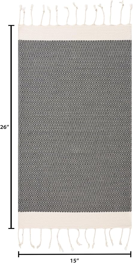 BAY LAUREL Turkish Hand Towel – Pack of 2 | Soft & Absorbent Decorative Towels for Bathroom, Hand, Face, Hair, Gym, Yoga, SPA, Kitchen & Tea | Boho Decor (Black, Diamond 15x26 Inches (Set of 2)