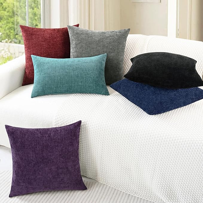 CaliTime Decorative Couch Throw Pillow Covers 16 X 16 Inches Black | Pack of 2, Cozy Chenille Cushion Cases for Sofa Bed Living Room Farmhouse Home
