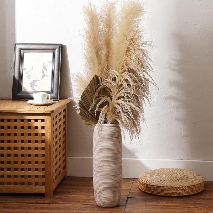 ALMA White Tall Vase for Floor, 18'' Extra Large Vase for Pampas Grass | Big Ceramic Vase for Dried Flower, Rustic Decorative Vases for Home Decor, Living Room, Mantel, Entry, Holiday & Wedding Gift