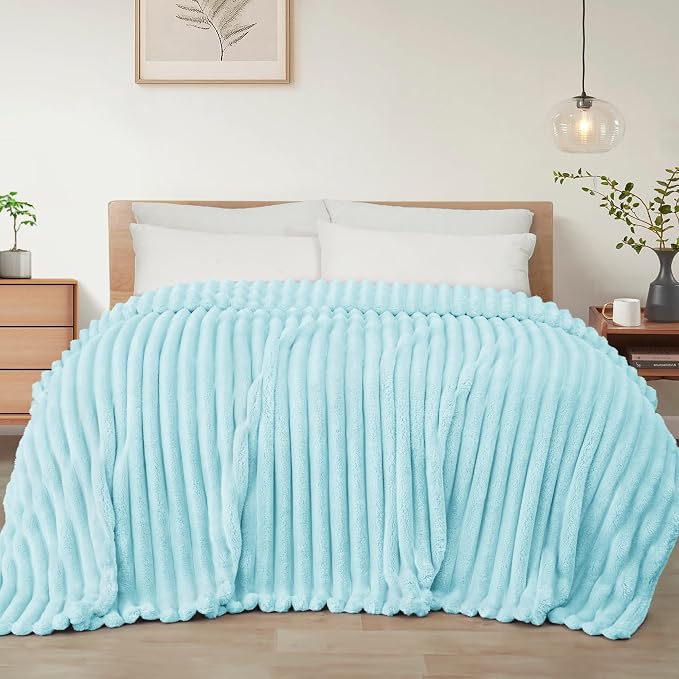 Exclusivo Mezcla Striped King Size Fleece Blanket for Bed, Couch, 90"x104" | Soft Breathable Cozy Bed Blankets, Lightweight Plush Fluffy Fuzzy Jacquard Decorative Blankets