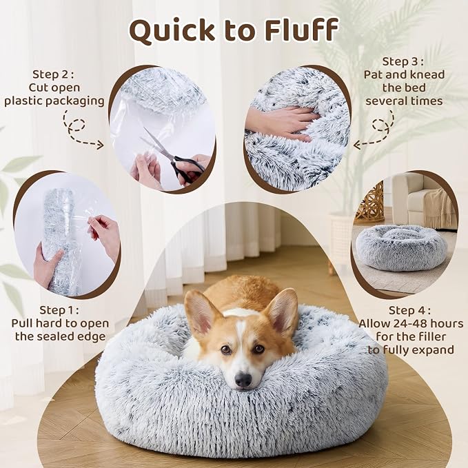 JOLLYVOGUE Dog Beds Large Sized Dog, Calming Anti-Anxiety Dog Bed, Fluffy Donut Cushion for Extra Large Pets (45")