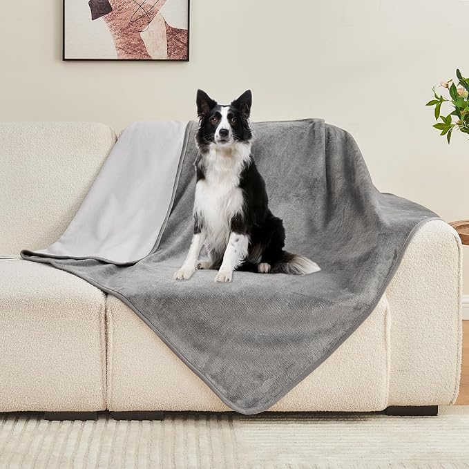 Waterproof Blanket Bed Cover 80"x90" for Adults or Pets, Grey | Soft Pet Blanket for Dogs Cats, Reversible Leakproof Blanket for Bed Couch Sofa, Furniture Protector