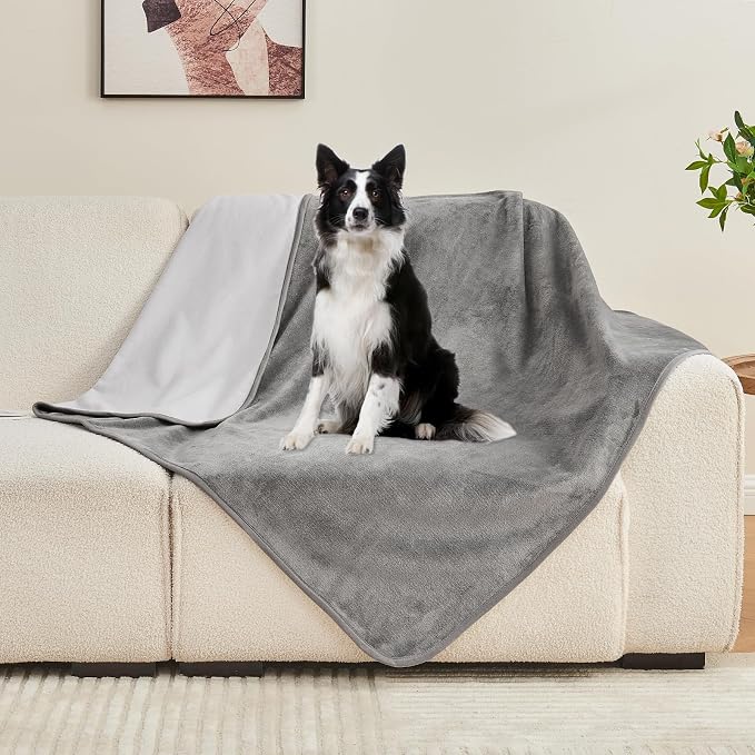 Waterproof Blanket Bed Cover 60"x80" for Adults or Pets, Grey | Soft Pet Blanket for Dogs Cats, Reversible Leakproof Blanket for Bed Couch Sofa, Furniture Protector