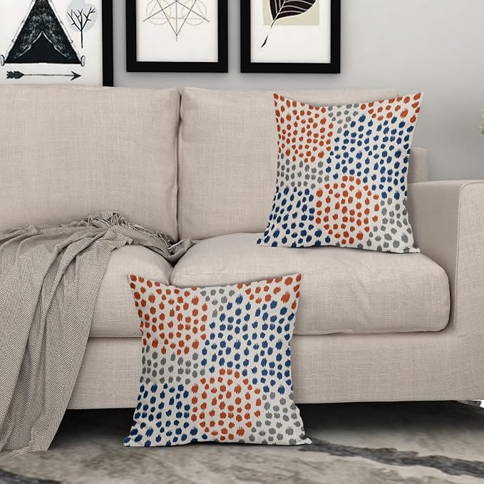 Blue Orange Pillow Covers 20x20 Set of 2 Boho Design Gray Dot Throw Pillows Modern Trendy Fall Print Decorative Outdoor Pillowcase Holiday Cushion Cover Linen Pillow Case Decor for Sofa Couch Bed