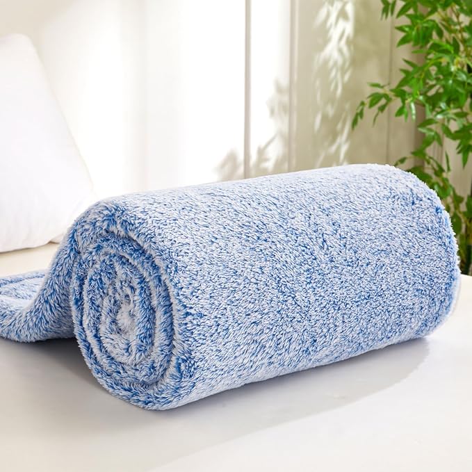 Exclusivo Mezcla Fuzzy Large Fleece Throw Blanket for Couch, Mix-Blue | 50x70 Inches, Super Soft and Cozy Throw, Plush Fluffy Blanket for Sofa, Bed, Bedroom, Home Decor, All Season