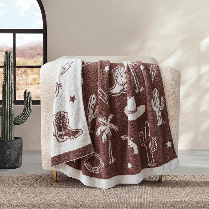 Snuggle Sac Western Throw Blanket for Couch Bed Sofa 50x60 inches, Reversible Brown Cowgirl Blanket Ultra Soft Cozy Blankets for Women Mothers Birthday Gifts