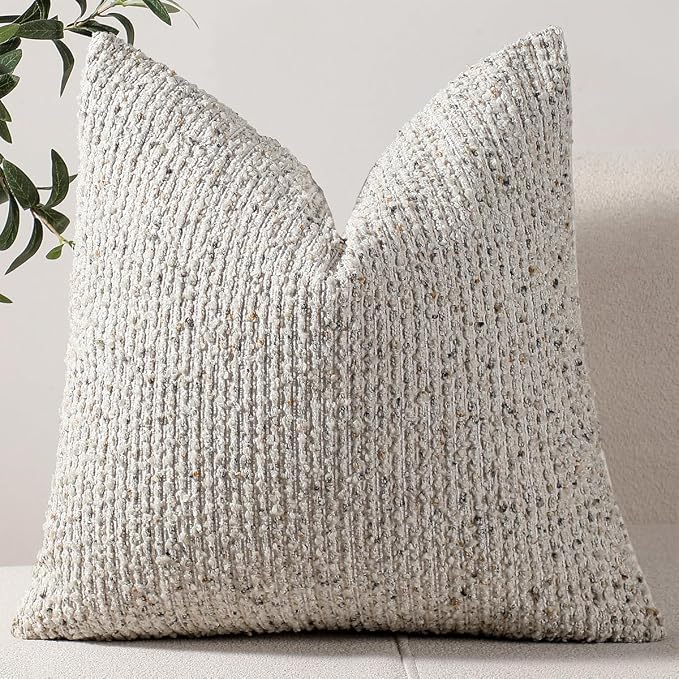 26x26 Cream Grey Euro Sham Pillow Cover Striped Textured Boucle Chic Morden Boho Accent Farmhouse Square Decorative Couch Throw Pillow Cover for Home Decor Bed Sofa Living Room