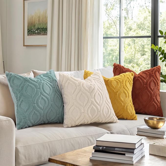 decorUhome Faux Fur Mustard Yellow Throw Pillow Covers 12x20 Set of 2 | Plush Solid Fall Couch Pillow Covers, Accent Modern Farmhouse Neutral Decorative Soft Pillow Cases for Sofa Bed Living Room
