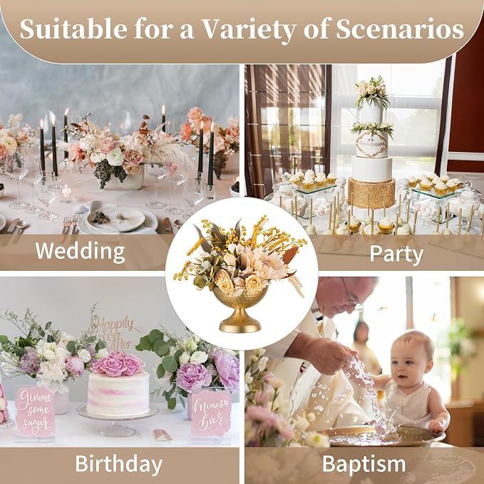 Sziqiqi Gold Urn Vase for Flowers, Wedding Table Compote Vase, 5.9in, 10Pcs | Hammered Vintage Urn Vase, Wedding Table Decoration Centrepieces Set, For Artificial Flowers,Party, Home Decor, Anniversary