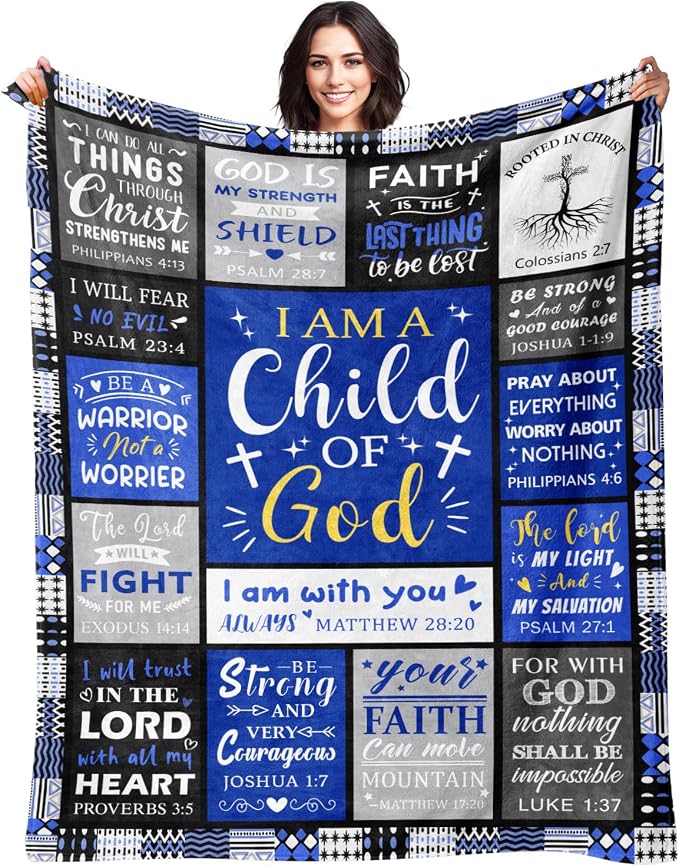 Christian Gifts for Men, Baptism Gifts for Boys, Christian Blanket for Men | Bible Verse Blanket, Religious Catholic Confirmation Communion Gifts for Teen Boys, Son, Kids, Child of God Blanket 60"x80"