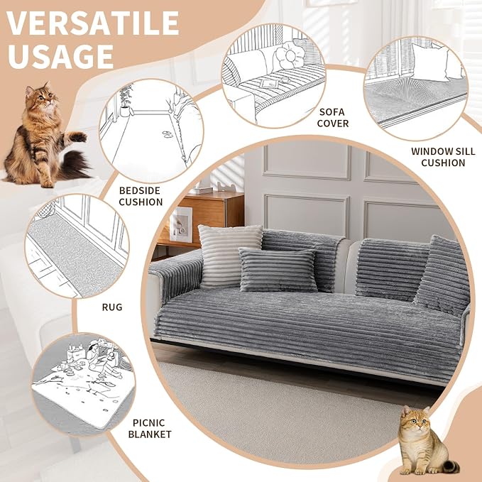 Waterproof Couch Cover & Sofa Cover, Couch Covers for Sofa Washable Non-Slip, Soft Dog Bed Protector for Sectional, Loveseat, Living Room, Car & RV Furniture (Light Gray, 23.62"x23.62" 2 PACK)