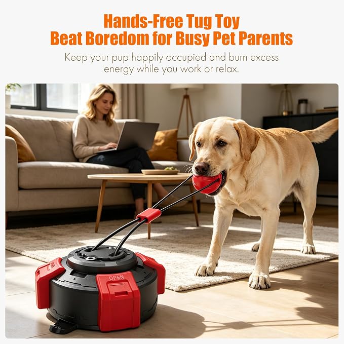 Suction Cup Dog Tug of War Toy for Aggressive Chewers, Interactive Self Play Chew, Puppy Teething Enrichment Puzzle for Mental Stimulation, Dogs Indoor Outdoor (red)