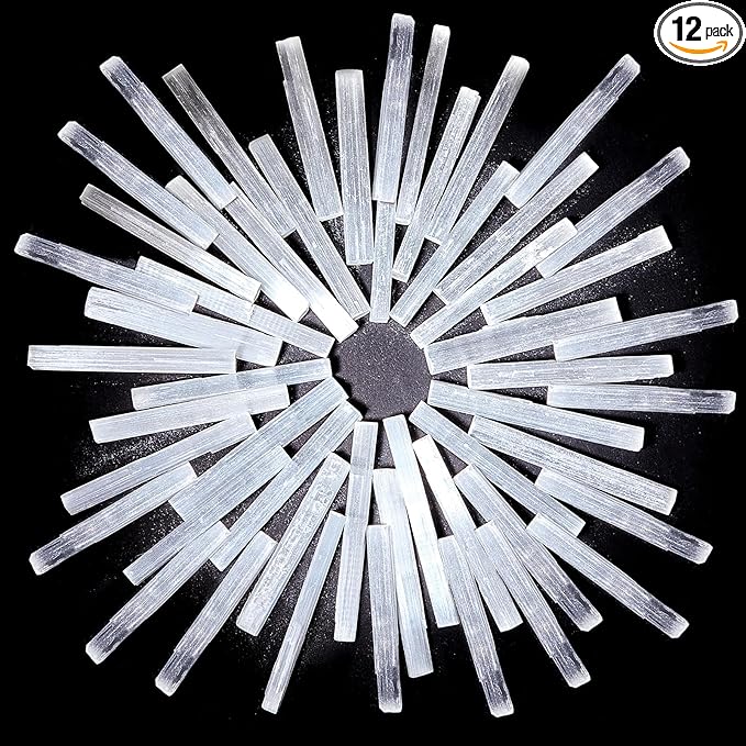 Tessco for you 12 Pieces 6 to 8 Inches Selenite Crystal Wands Selenite Sticks White Crystals and Healing Stones Spiritual Long Healing Crystals Stick for Reiki Metaphysical Energy Witchcraft