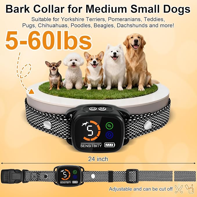 ETACCU Dog Bark Collar，Waterproof Rechargeable Digital Ultrasonic Bark