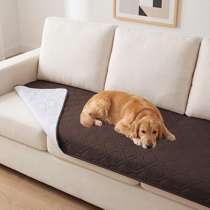 PrinceDeco Couch Cover for Dogs Waterproof Blanket Sofa Covers Washable Dog Couch Cover for 3 Cushion Anti-Slip Sofa Slipcover for Furniture Pets Friendly,30.5x74 Inch,Brown