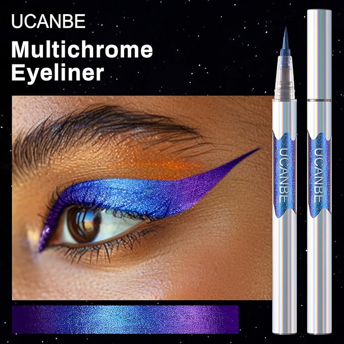 UCANBE Chameleon Liquid Eyeliner - Blue Purple, Multi-Chrome Metallic Shift Eyeliner, Waterproof Glitter Eyeliner with Soft Fine Tip for Multi-Dimensional Eye Looks