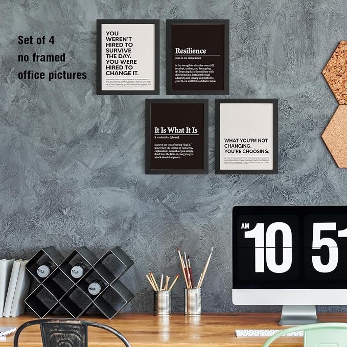 DSHFG Office Decor Motivational Inspirational Wall Art Positive Prints | Motivational Inspirational Wall Decor Trendy Retro Posters for Office Home Decor, Positive Posters Prints 4Pcs 8x10 Unframed