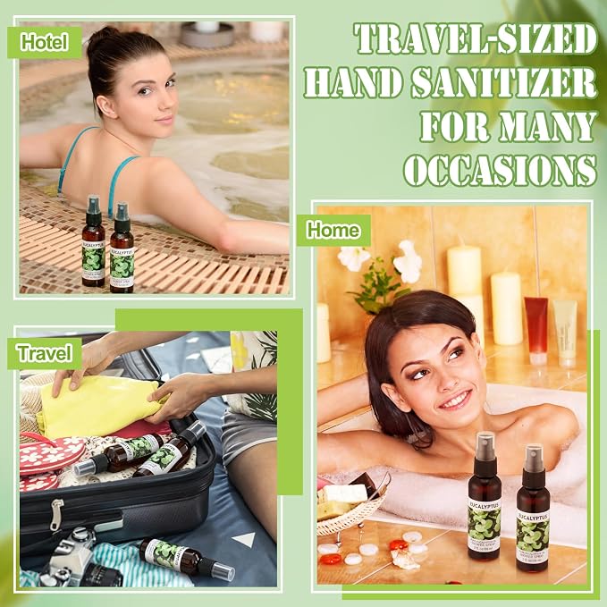 Frienda 6 Pack Eucalyptus Shower Spray with Essential Oils Portable Travel Mist Spray for Spa and Sauna Steam Room Aromatherapy for Women Teacher Staff Employee Thank You Gift 2oz (Eucalyptus)
