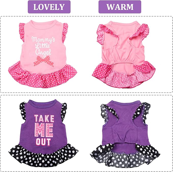 Frienda 4 Pieces Dog Dress for Small Dogs Cute Dog Costumes Puppy Shirt Skirt Dresses Pet Holiday Clothes Apparel for Cats Puppy(S)