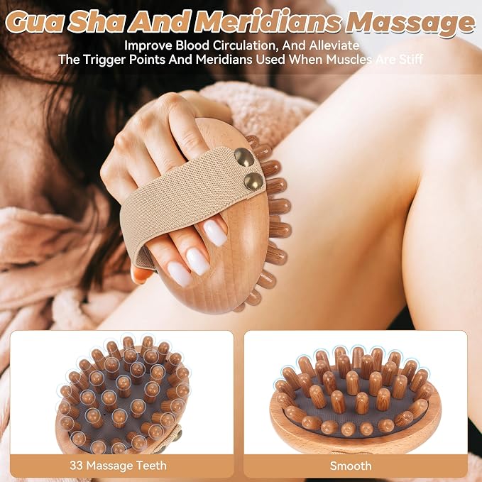 DEBETOOL Wood Therapy Massage Tools - 2-Pack Wooden Meridian Massage Brush for Cellulite, Lymphatic, Drainage, Massage Brush for Belly Muscle Pain Relief & Body Shaping