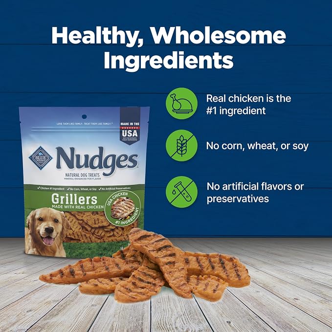 Blue Buffalo Nudges Grillers Natural Dog Treats, Made in the USA with Real Chicken, 16-oz Bag (Pack of 5)