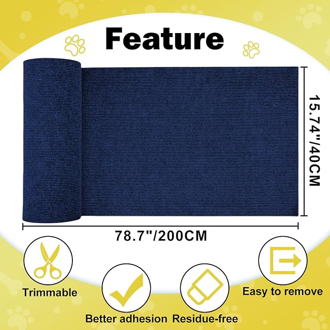 ENONCI 78.7x15.8 Cat Scratch Pad, Furniture Protector for Couch Corners | Trimmable, No-Shedding Cat Scratch Pad with Self-Adhesive Backing for Climbing, Protects Walls, Carpet and Couch
