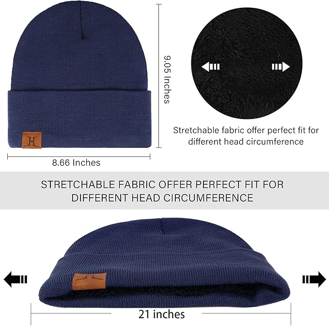 Winter Warm Beanie Hat Touchscreen Gloves Set, Soft Skull Cap Gloves Set for Men and Women with Warm Knit Fleece Lined