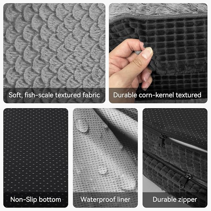 JOEJOY Orthopedic Dog Bed for Extra Large Dogs, XXL Egg-Crate Memory Foam Pet Bed with Bolster Sides, Waterproof Lining, Removable Washable Cover & Non-Slip Bottom, Black