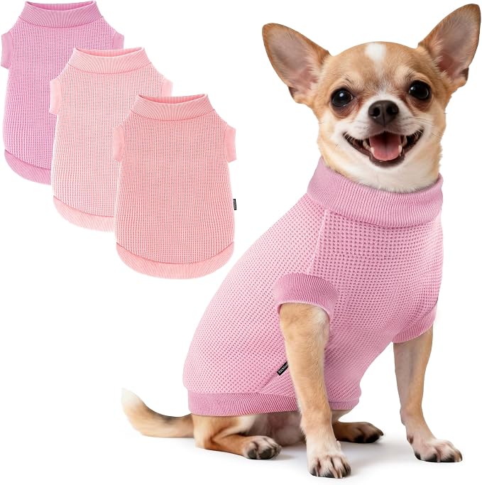 3 Pack Dog Shirt for Small Supplies Functional Waffle Dog Clothes Warm Soft Sweatshirt Outfit for Dogs Cats Pet Apparel
