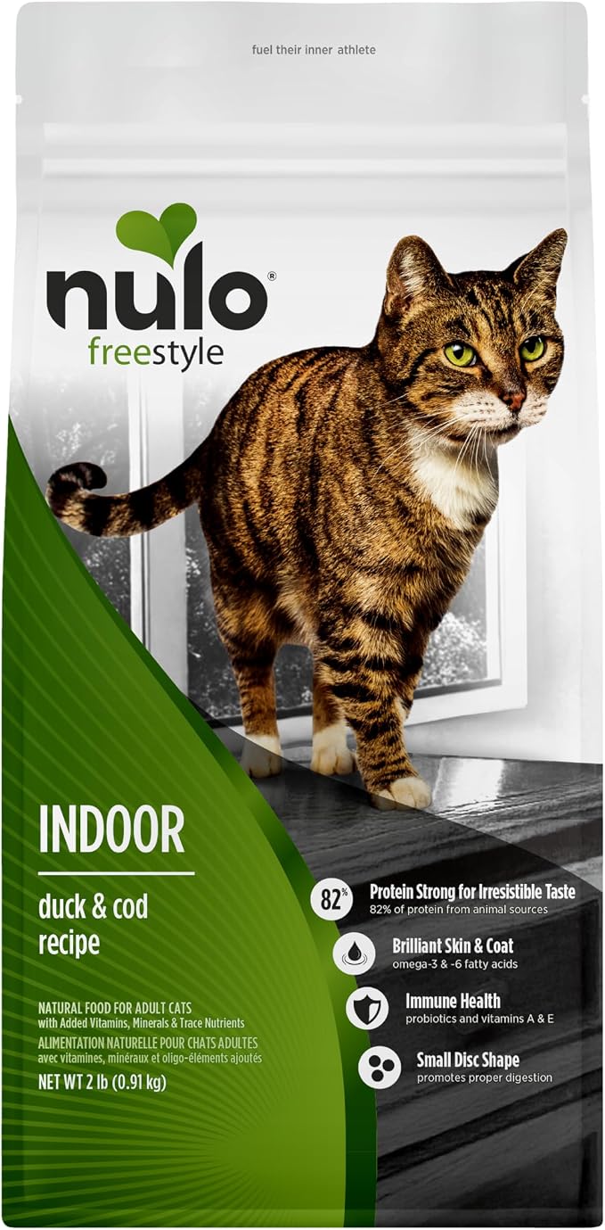 Nulo Freestyle Dry Cat Food Indoor - Duck & Cod, High Protein Grain-Free Dry Cat Food, Natural Kibble with Probiotics and Omegas Fatty Acids, 2lb Bag
