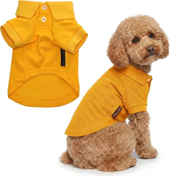 Parisian Pet Dog Polo Shirt – Classic Yellow Cotton Pet Apparel with Collar & Buttons, Soft Breathable Puppy T-Shirt - Cute Dog Clothes - Ideal Summer Clothes for Large Dogs - Shirts for Dogs Boy Girl
