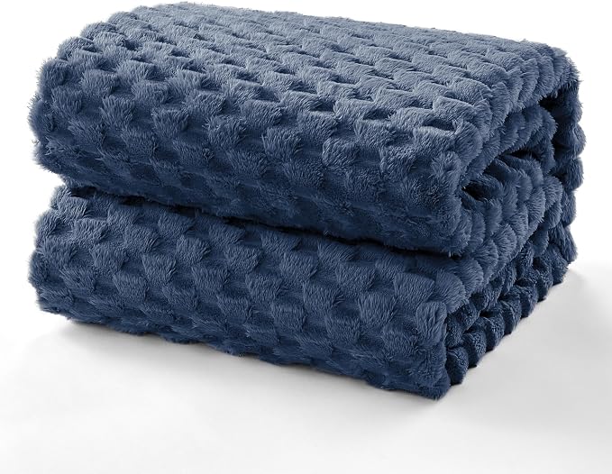 EXQ Home Gentle Soft Fleece Throw Blanket – Cozy Lightweight 3D Imitation Turtle Shell Jacquard Blanket for Couch Bed – All-Season Warm Fuzzy Flannel Blanket for Women Mom Her Gifts(50"x60",Navy Blue)