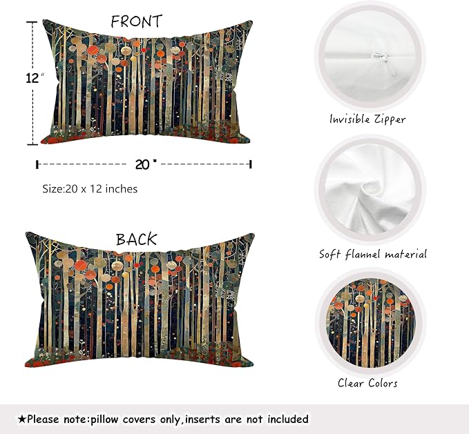 Rustic William Morris Inspired Autumn Forest Decor Pillow Covers 12x20,Vintage Botanical Nature Decorative Throw Pillow Covers for Home Bedroom Living Room,Fall Home Room Decor