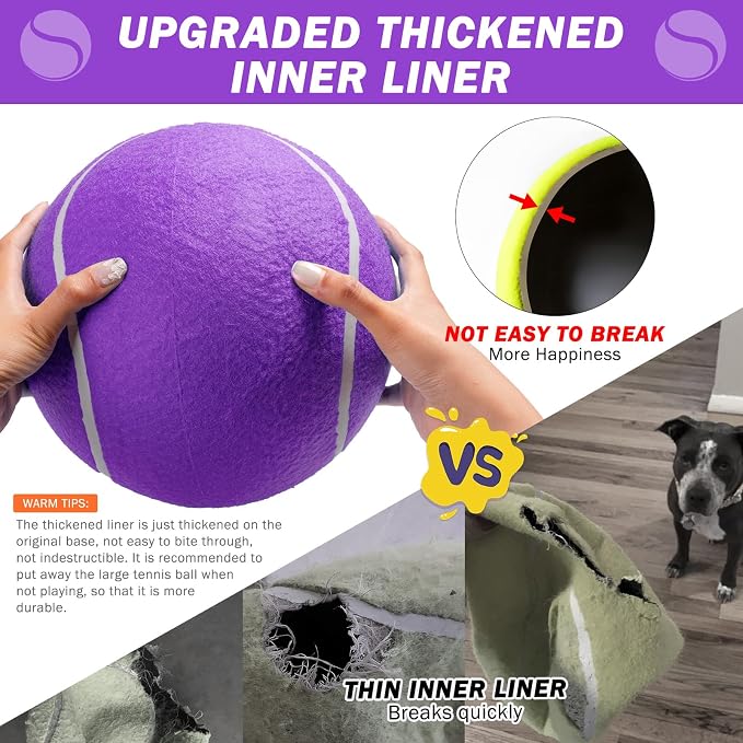 SCENEREAL Giant Tennis Ball for Dogs 2 Pack,Upgraded Thicken 9.5" Large Tennis Balls for Dogs,Halloween Dog Toys Birthday Gift, Inflatable Interactive Ball for Large Medium Big Dog,Durable Toy