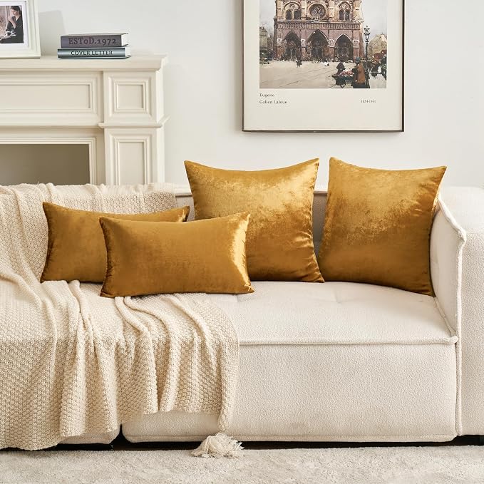 MIULEE 12x20 Inch Lumbar Velvet Throw Pillow Cover Set of 1 Dark Gold | Soft Luxury Decorative Throw Pillow Cover, Single Rectangle Cushion Case, Home Decor for Chair Couch Sofa Bedroom Car Bed