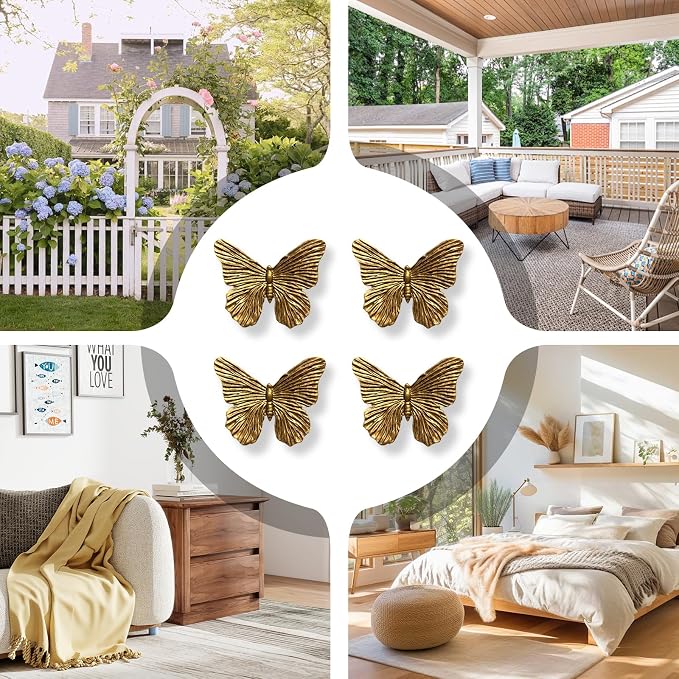 SIYOTTA Vintage 3D Butterfly Wall Art 4Pcs 5"×4" Resin Indoor Outdoor Decor | Handcrafted Vintage Resin Butterfly Wall Decor, Weatherproof for Living Room Bedroom Garden Yard Gallery Use