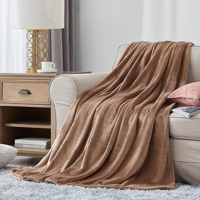 Hansleep Full Camel Fleece Blanket, Soft Flannel Bed Blanket | Fuzzy Cozy Blanket 84x90 Inches, Multi-use for Bed, Sofa, Couch, Travel, Camping, All Season Warm Lightweight Cover