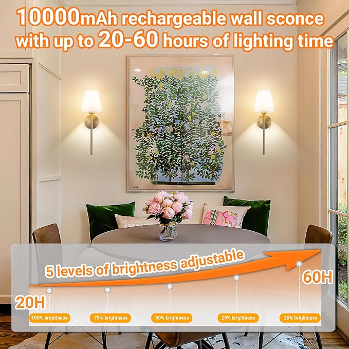 Nekhung Battery Operated Wall Sconce, Peel and Stick Sconces Set of 2 | Wireless Adhesive Stick On Wall Sconce, 10000mAh Rechargeable RGB Bulb with Remote, No Drill Wall Light for Bedroom Decor