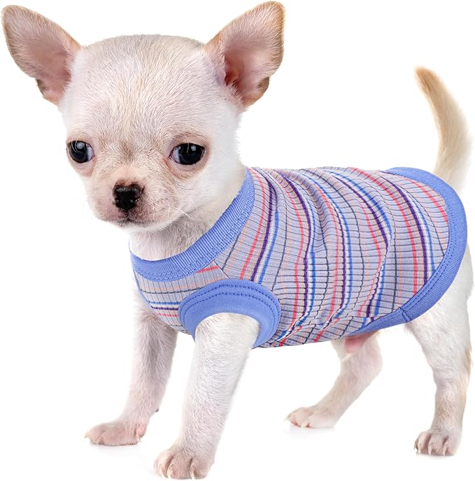 Elevate Your Pet's Comfort and Fashion: Premium 100% Cotton Rib Dog Shirt Vest for Small Breeds Like Chihuahuas, Yorkies, and Puppies .Year-Round Style with Tank-Style Puppy Attire Blue Small